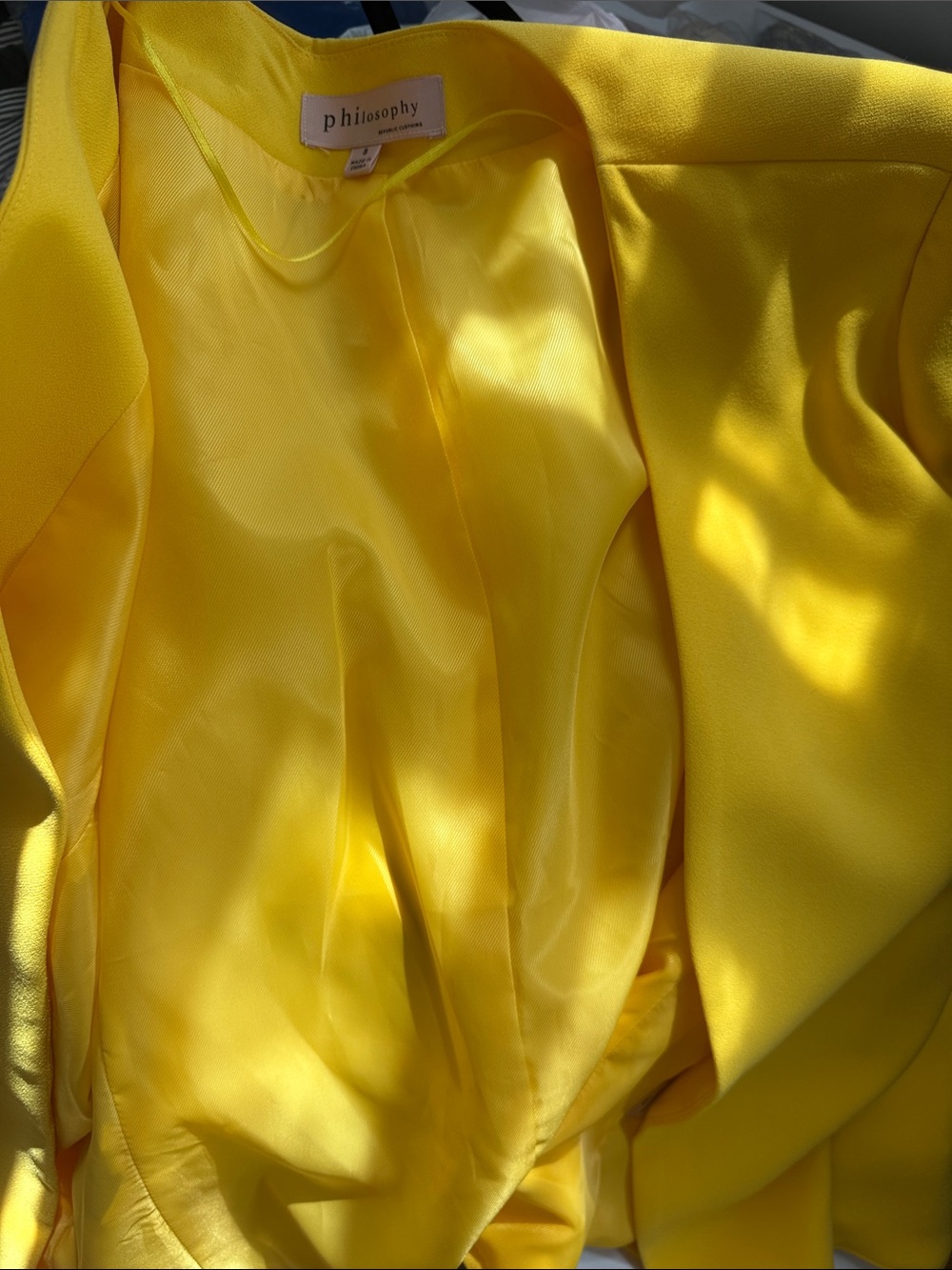 Philosophy Women’s Yellow Bell Sleeve Blazer Open Front Jacket Size 8 - Picture 12 of 13